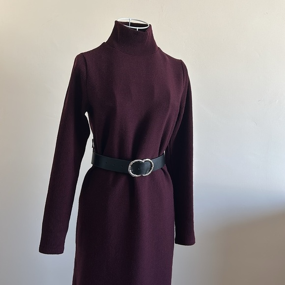 Express XS Long Sweater Dress • Eggplant Mock Neck Knit - Picture 4 of 4